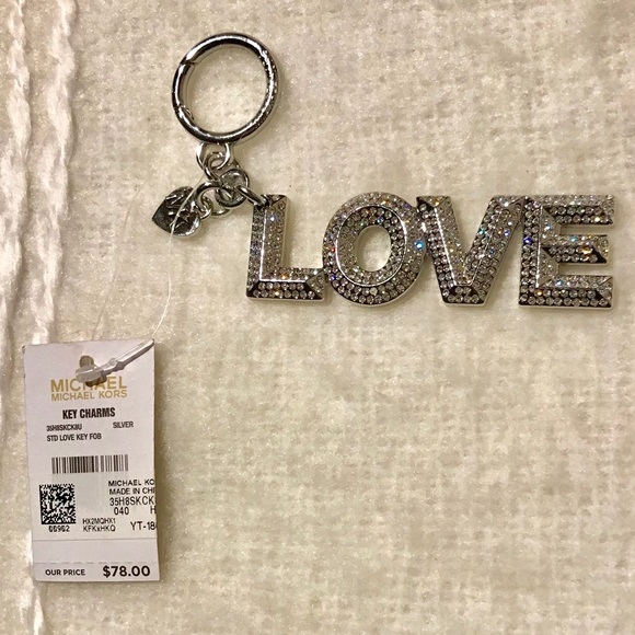 NWT MICHAEL KORS SILVER RHINESTONE BAG/KEY CHARM - Picture 2 of 5